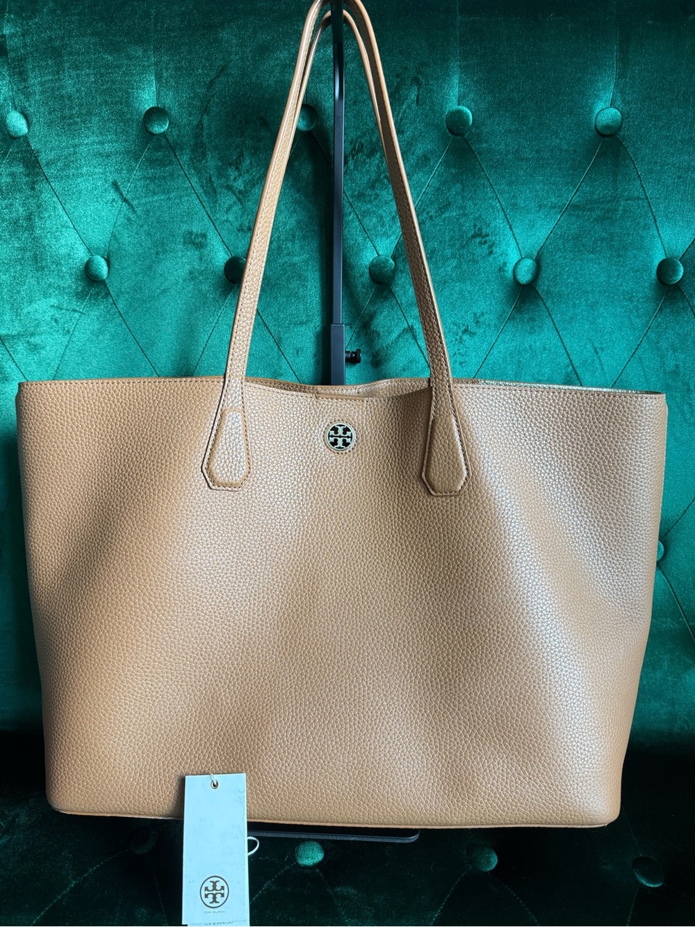 Tory Burch Perry Tote in Bark/Gold Interior Pebbled Leather EUC